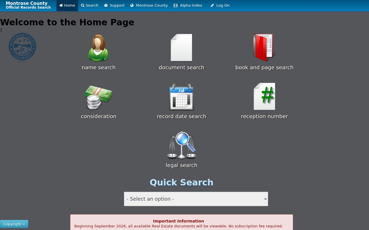 Montrose County Clerk of Court records and Landmark Web portal distinction