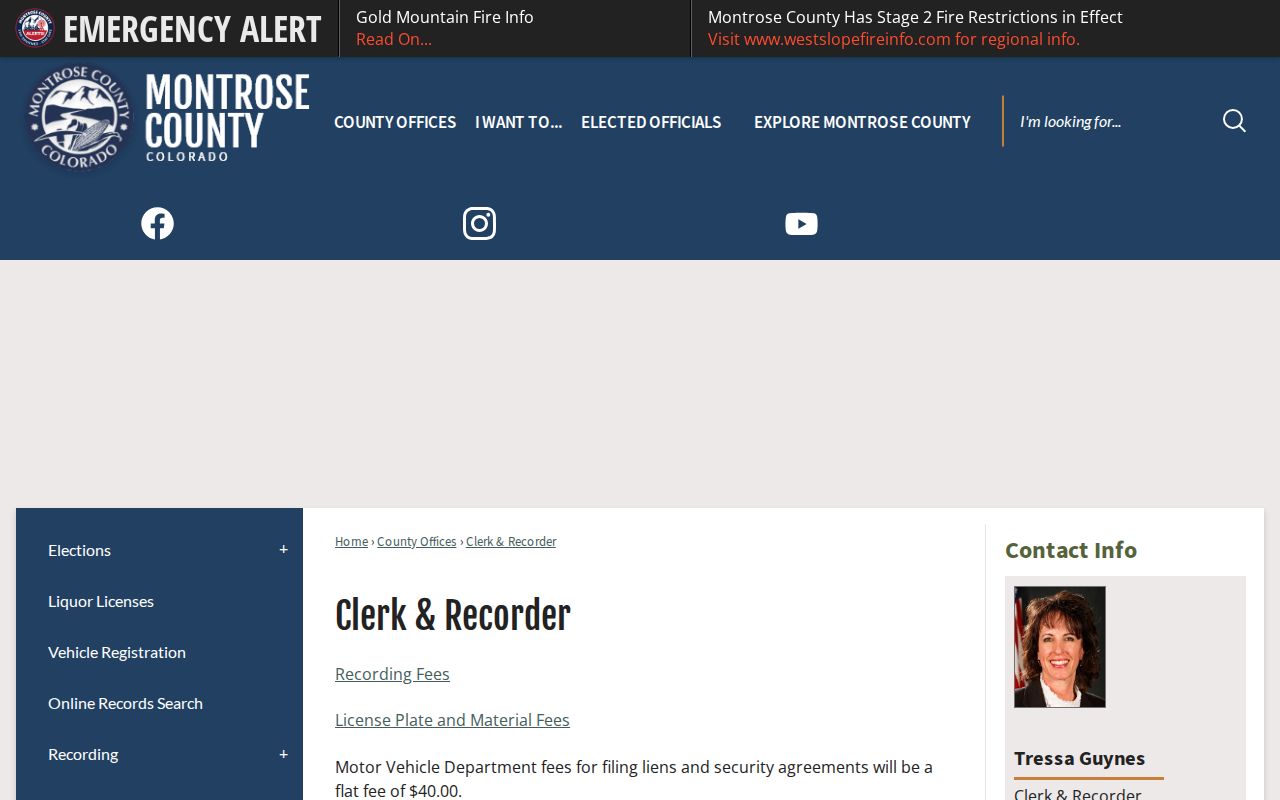 Montrose County Clerk of Court and Clerk Recorder distinction for court records