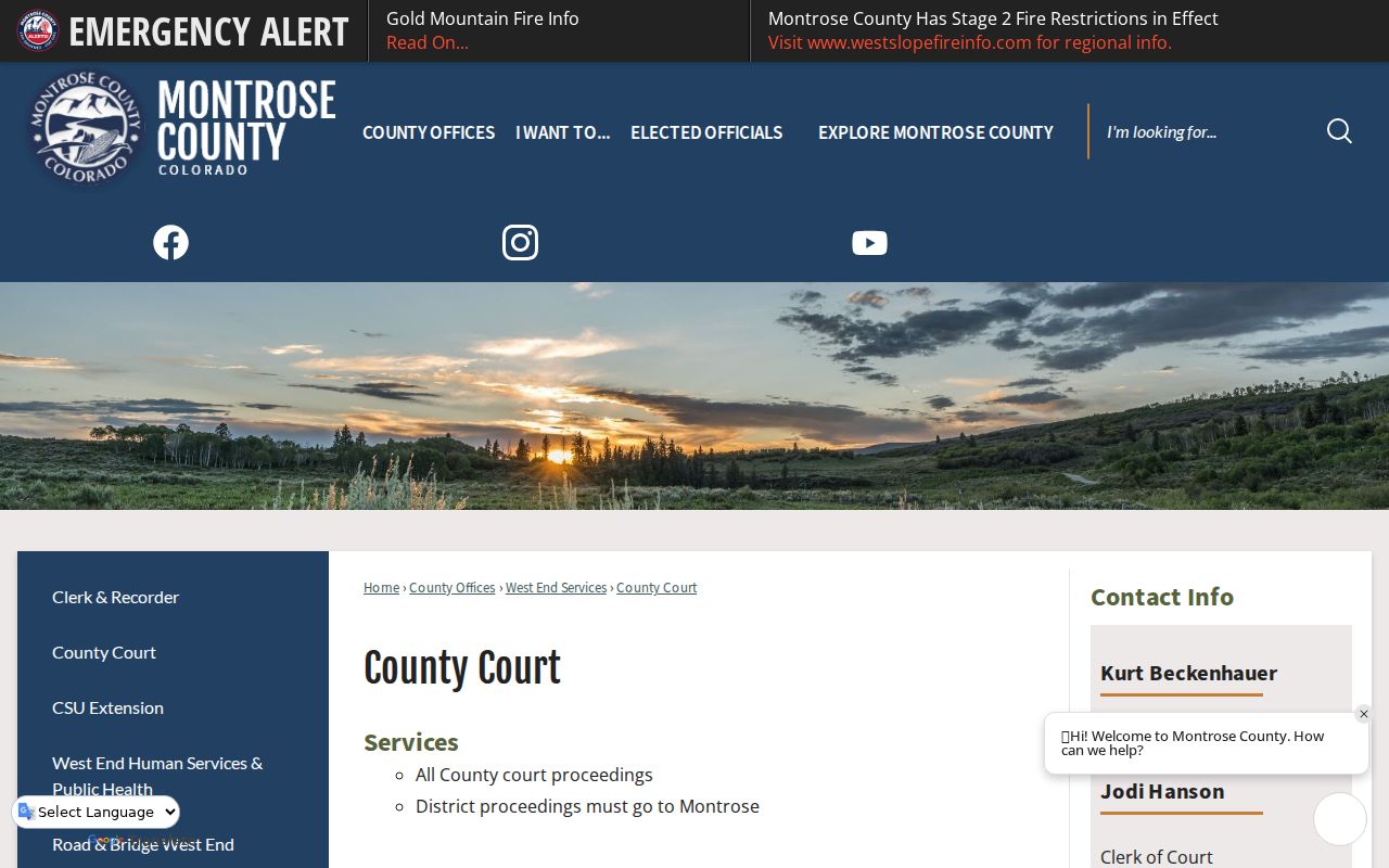 Montrose County Clerk of Court records at Nucla Associate County Court