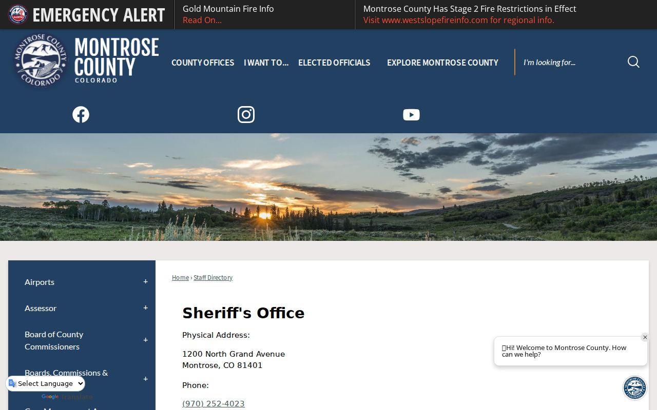 Montrose County arrest records sheriff staff directory