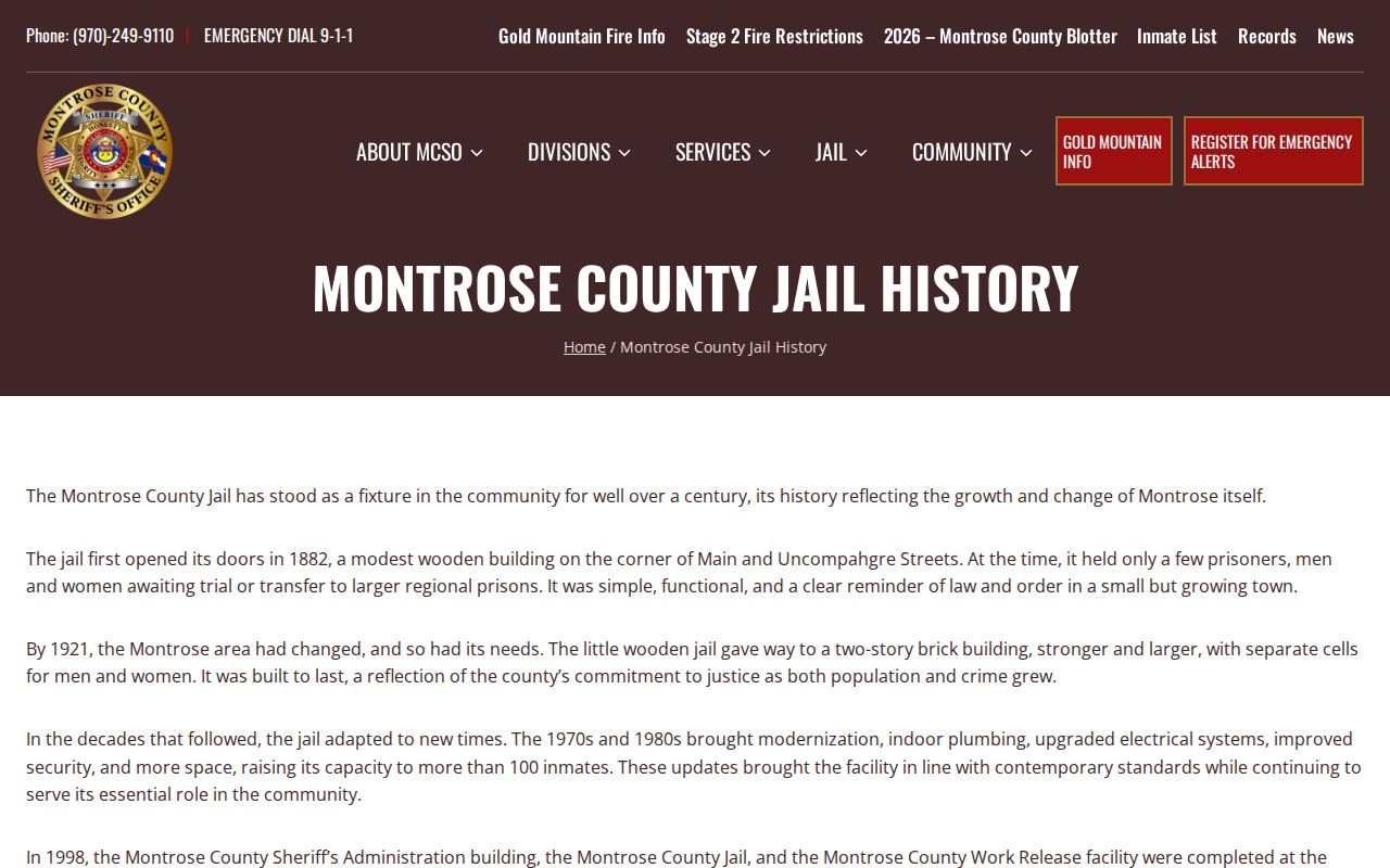 Montrose County arrest records jail history and booking facility