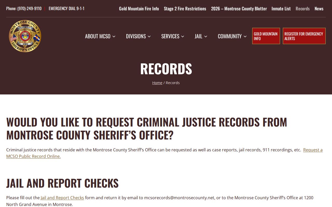 Montrose County arrest records sheriff records page