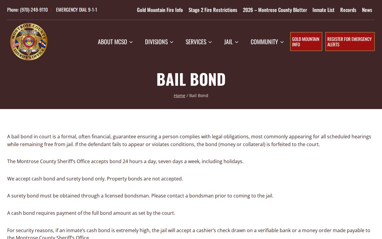 Montrose County arrest records jail bond information