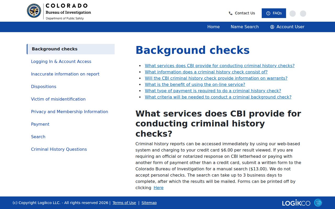 Montrose County criminal court records CBI Internet Criminal History Check FAQ