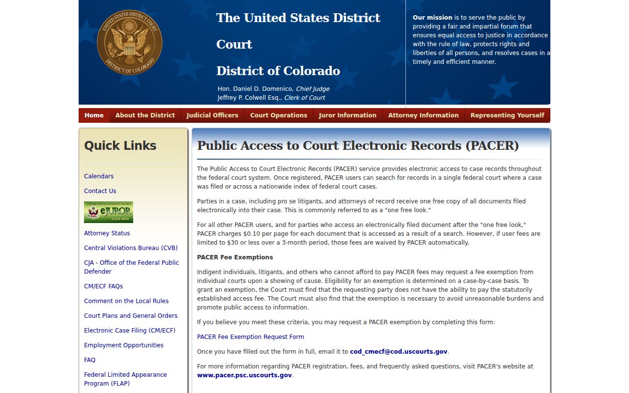 Montrose County District Court records and PACER federal access distinction