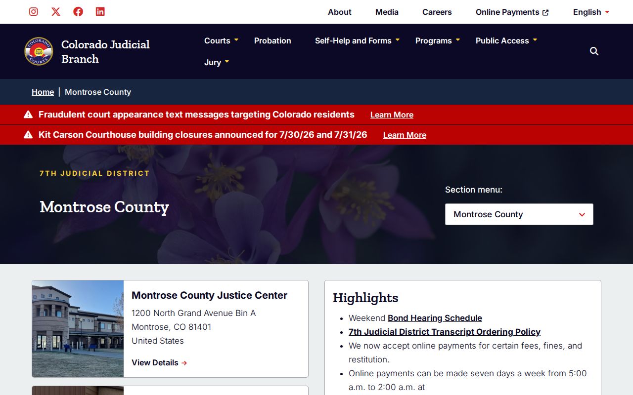 Montrose County court records Colorado Judicial Branch court page
