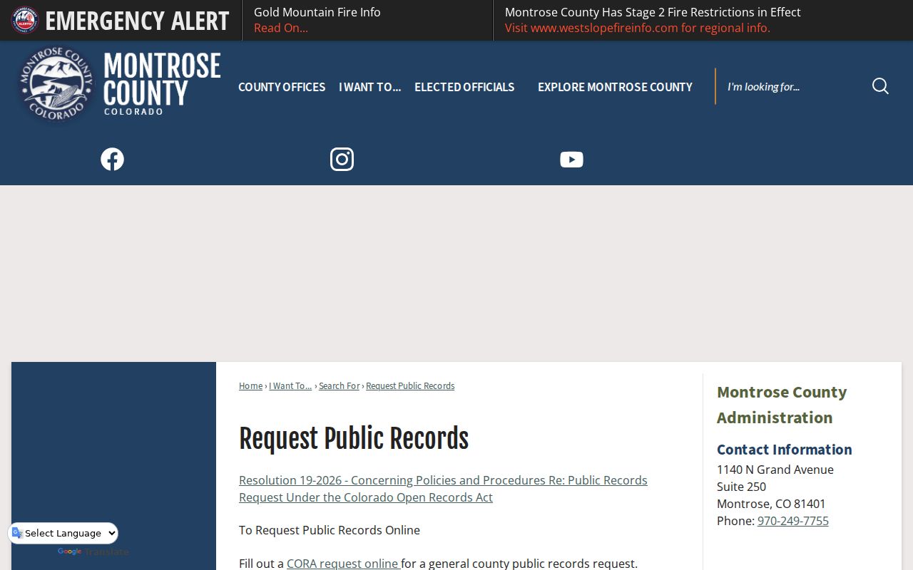 Montrose County court records public records routing page