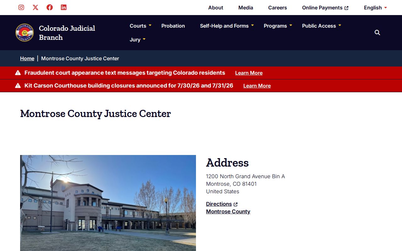 Montrose County court records Justice Center location page