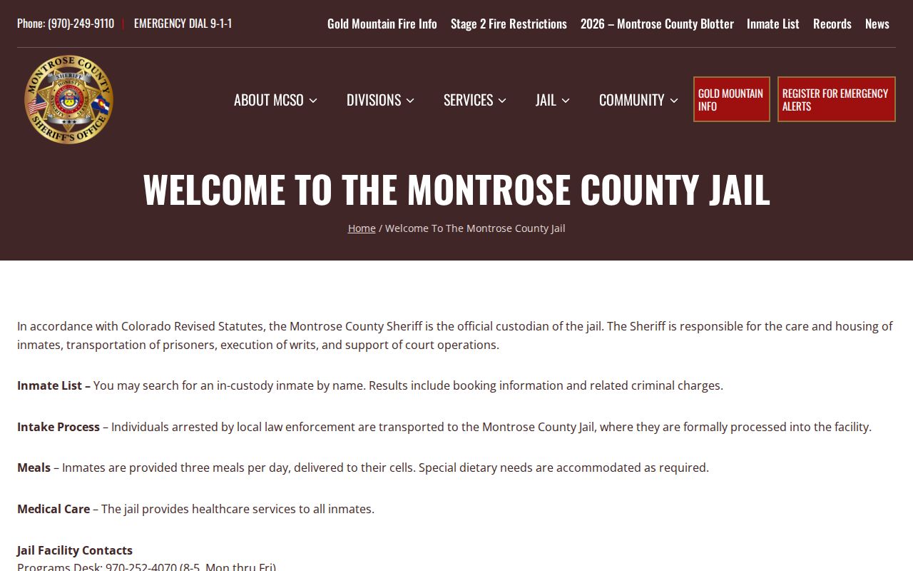 Montrose County inmate records jail overview and booking contacts