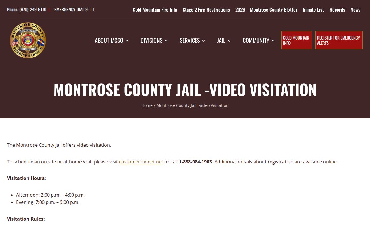 Montrose County inmate records video visitation schedule