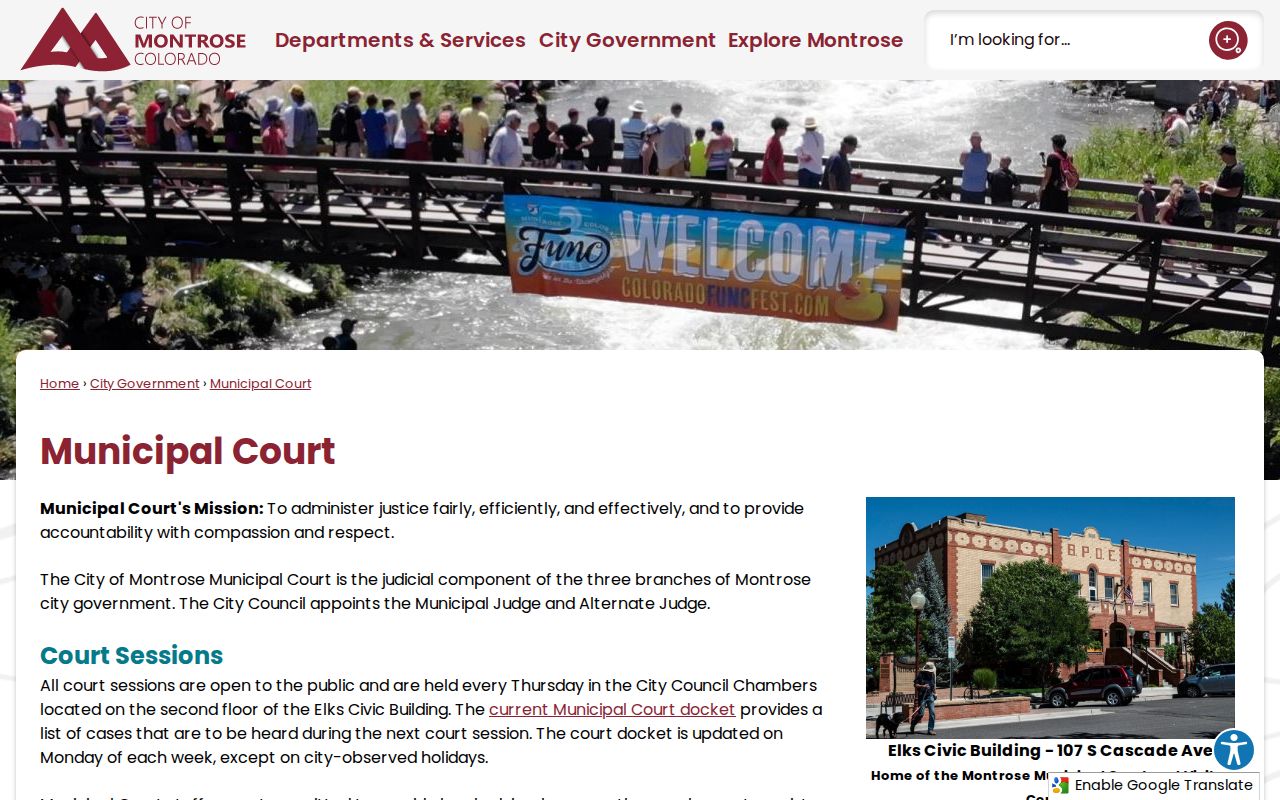 Montrose County traffic court records City of Montrose Municipal Court page
