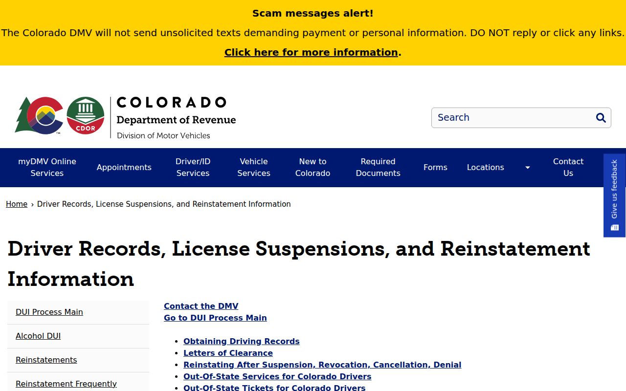 Montrose County traffic court records Colorado DMV driver records page