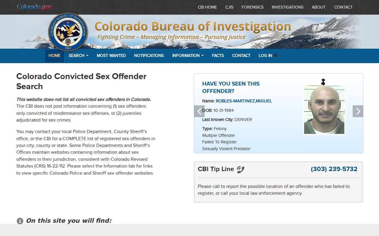 Montrose County warrant records CBI sex offender registry entry point