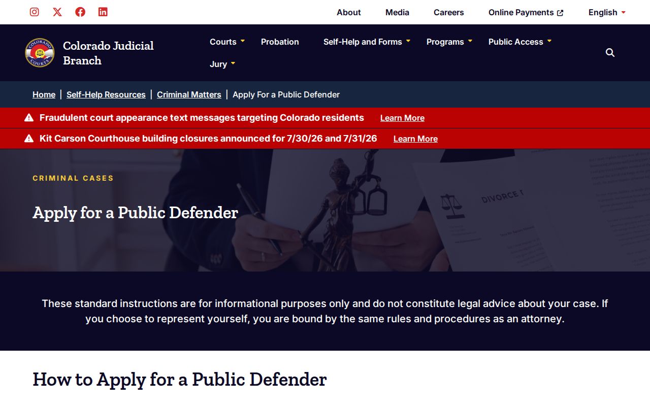 Montrose County warrant records Colorado public defender application instructions
